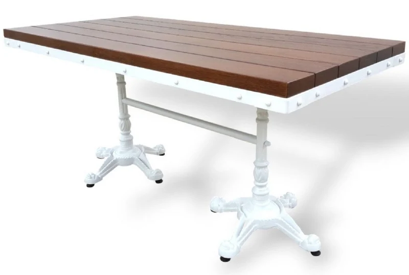 Casa Padrino Industrie Stil Garten Esstisch Dunkelbraun / Weiß 120 x 80 x H. 76 cm - Rechteckiger Gartentisch mit Massivholz Tischplatte - Industrie Stil Gastronomie & Garten Möbel