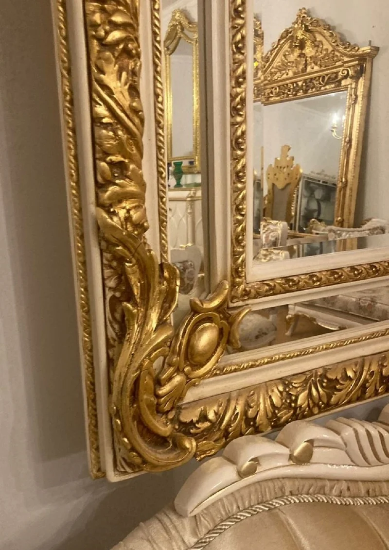 Casa Padrino Barock Spiegel Gold / Cremeweiß - Handgefertigter Barockstil Wandspiegel mit eleganten Verzierungen und dekorativen Engelsfiguren - Barock Möbel - Edel & Prunkvoll