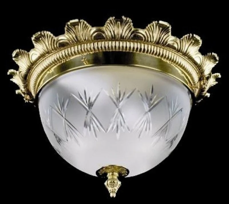 Casa Padrino Luxus Barock Deckenleuchte Messing Ø 37 x H. 21 cm - Runde Barockstil Deckenlampe - Barock Leuchten
