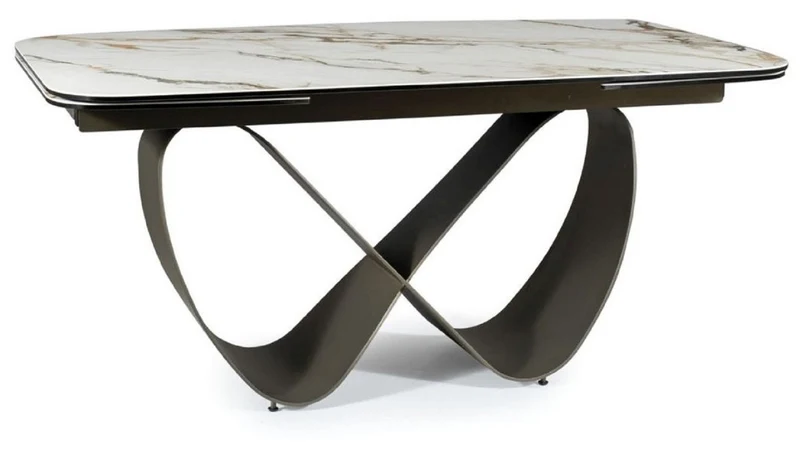 Casa Padrino Luxus Esstisch Weiß / Braun / Matt Schwarz 160-240 x 95 x H. 76 cm - Ausziehbarer Küchentisch mit gehärteter Glaskeramik Tischplatte - Esszimmer Möbel - Luxus Möbel
