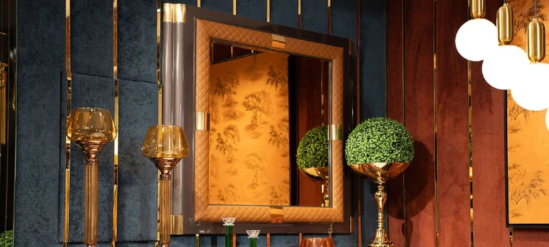 Casa Padrino Luxus Art Deco Möbel Set Mehrfarbig / Braun / Grau / Gold - 1 Luxus Art Deco Sideboard mit 4 Türen & 1 Luxus Art Deco Spiegel - Luxus Art Deco Möbel