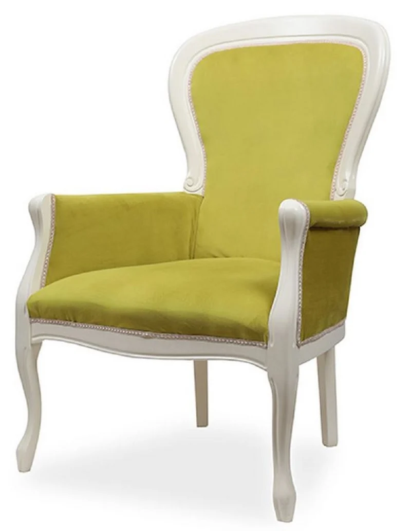 Casa Padrino Luxus Barock Sessel Grün / Weiß - Luxus Wohnzimmer Sessel im Barockstil - Luxus Wohnzimmer Möbel im Barockstil - Barock Möbel - Edel & Prunkvoll