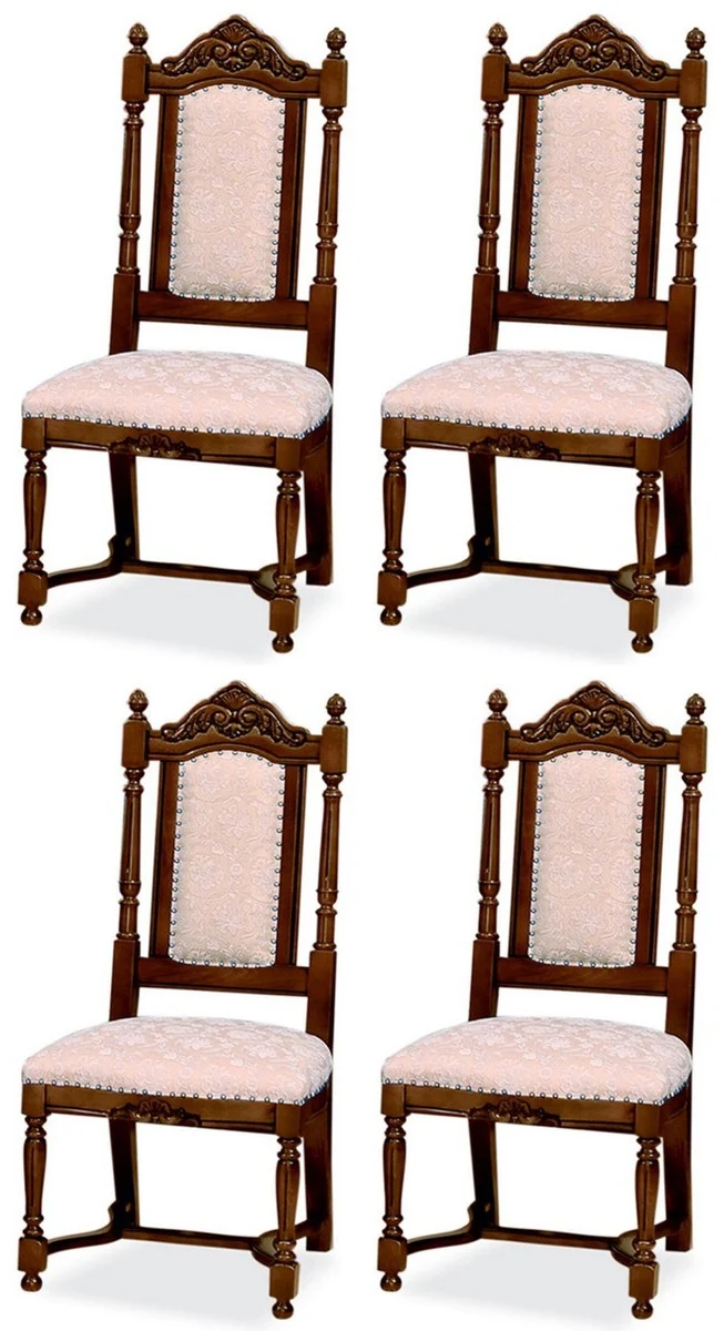 Casa Padrino Luxus Barock Esszimmer Stuhl 4er Set Rosa / Weiß / Dunkelbraun - Barockstil Küchen Stühle - Prunkvolle Luxus Esszimmer Möbel im Barockstil - Edel & Prunkvoll