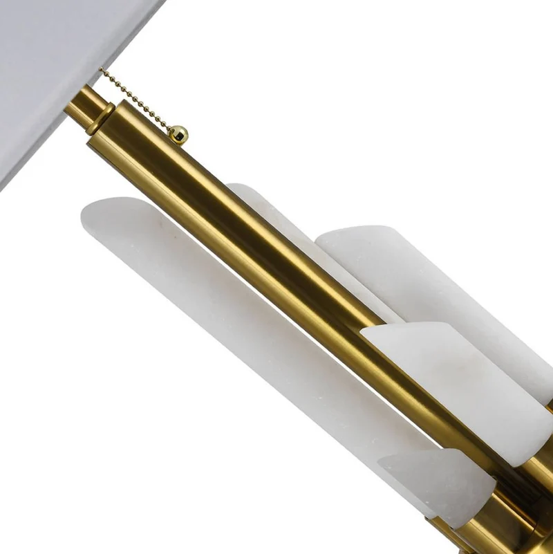 Casa Padrino Luxus Marmor Tischleuchte Weiß / Gold Ø 38 x H. 68,5 cm - Runde Marmor Schreibtischleuchte mit Lampenschirm - Luxus Marmor Leuchten