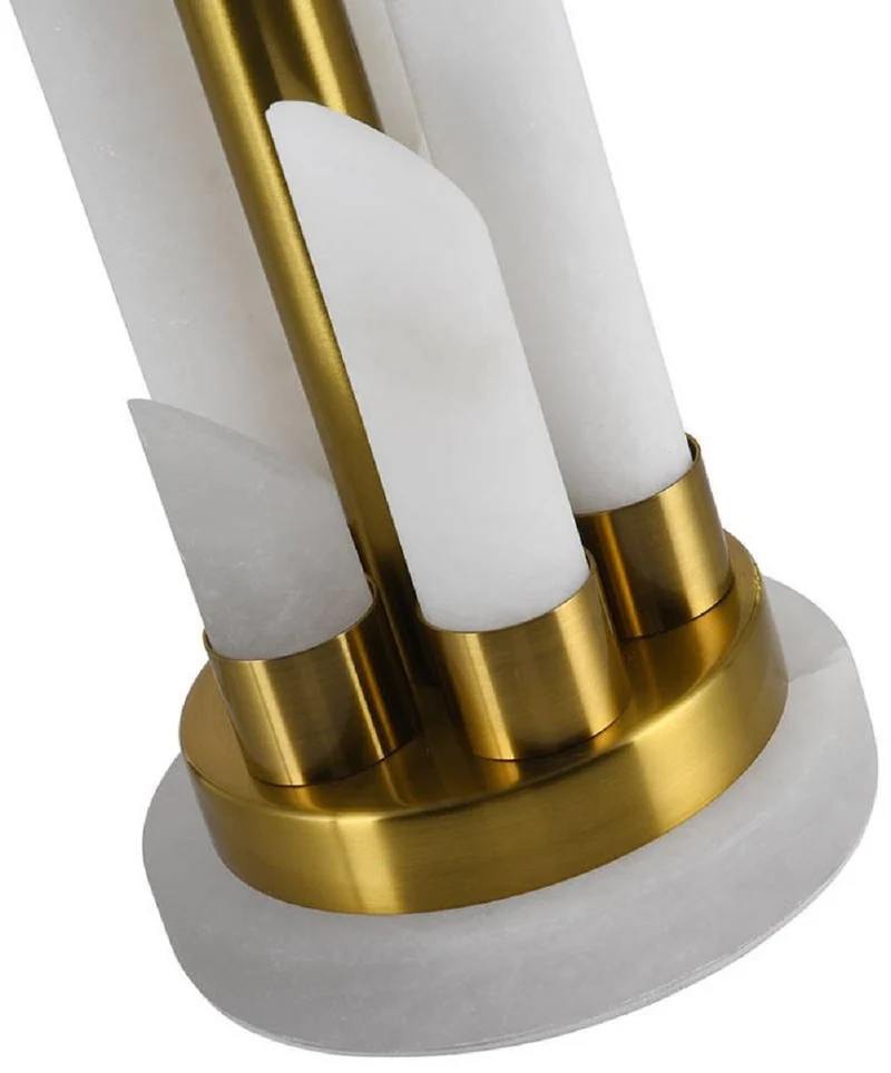 Casa Padrino Luxus Marmor Tischleuchte Weiß / Gold Ø 38 x H. 68,5 cm - Runde Marmor Schreibtischleuchte mit Lampenschirm - Luxus Marmor Leuchten