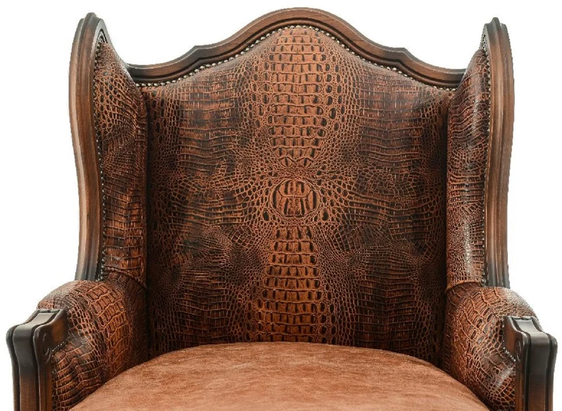 Casa Padrino Luxus Barock Leder Ohrensessel Braun - Handgefertigter Barockstil Wohnzimmer Echtleder Sessel - Luxus Wohnzimmer Möbel im Barockstil - Barock Leder Möbel - Edel & Prunkvoll
