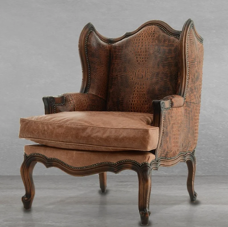 Casa Padrino Luxus Barock Leder Ohrensessel Braun - Handgefertigter Barockstil Wohnzimmer Echtleder Sessel - Luxus Wohnzimmer Möbel im Barockstil - Barock Leder Möbel - Edel & Prunkvoll