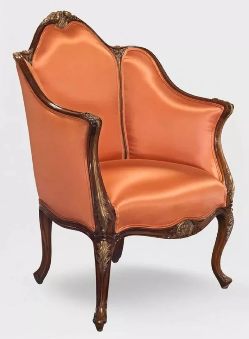 Casa Padrino Luxus Barock Sessel Orange / Dunkelbraun / Bronze - Prunkvoller Wohnzimmer Sessel im Barockstil - Barock Wohnzimmer Möbel - Edel & Prunkvoll