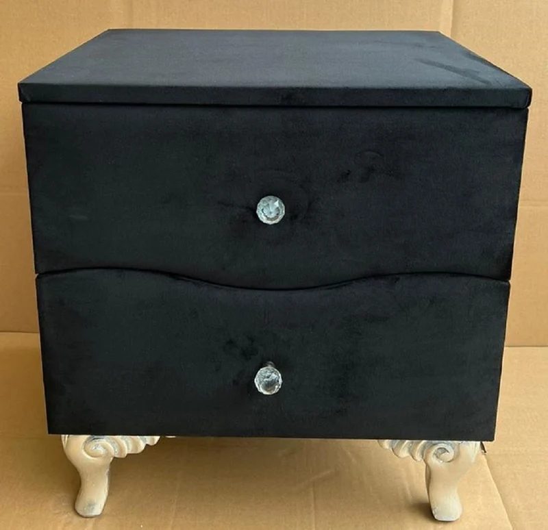 Casa Padrino Barock Nachtkommode mit 2 Schubladen Schwarz / Silber - Barockstil Nachttisch - Barock Möbel - Schlafzimmer Möbel im Barockstil - Edel & Prunkvoll