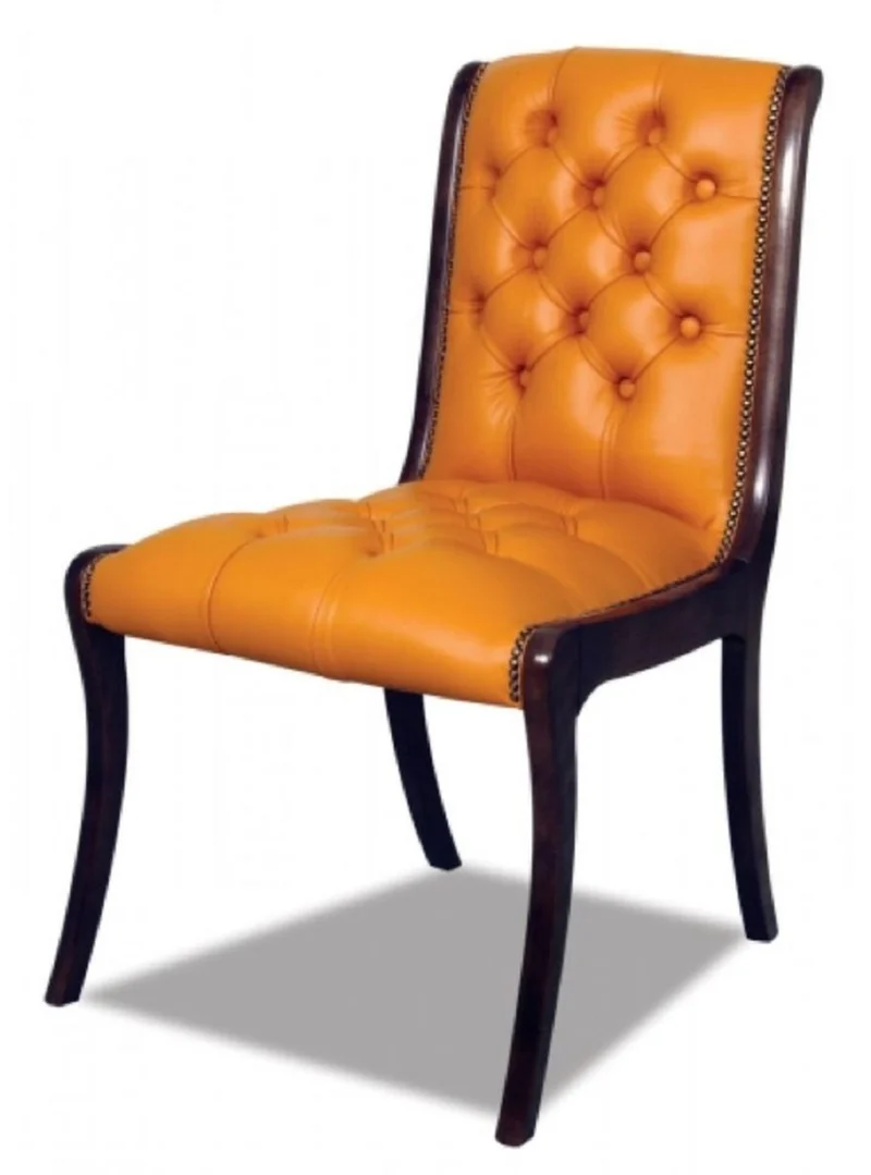 Casa Padrino Luxus Chesterfield Leder Esszimmer Stuhl 6er Set Orange / Dunkelbraun 50 x 47 x H. 95 cm - Chesterfield Echtleder Küchenstühle - Chesterfield Möbel - Leder Möbel - Luxus Möbel