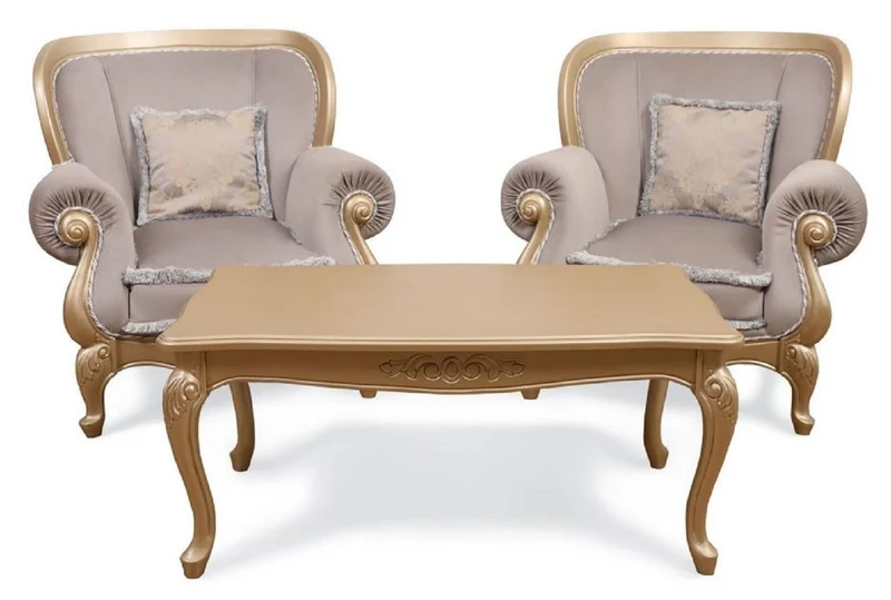 Casa Padrino Luxus Barock Wohnzimmer Sessel Grau / Gold - Handgefertigter Barockstil Sessel - Prunkvolle Luxus Wohnzimmer Möbel im Barockstil - Barock Möbel - Edel & Prunkvoll
