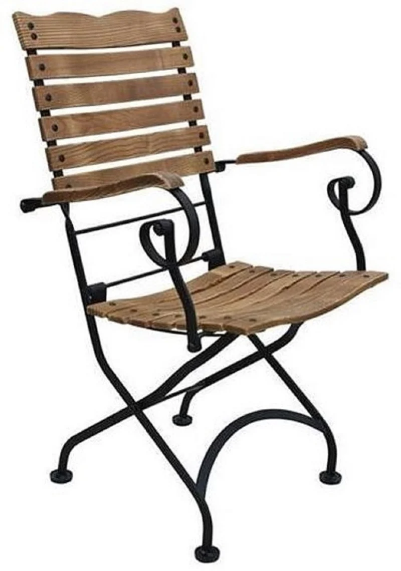 Casa Padrino Jugendstil Gartenstuhl mit Armlehnen Braun / Schwarz 60 x 40 x H. 92 cm - Klappbarer Garten Stuhl - Barock & Jugendstil Gastronomie & Garten Möbel