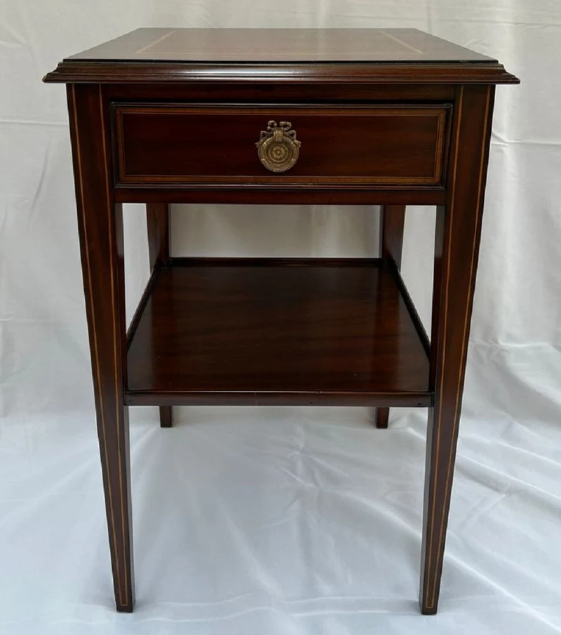 Casa Padrino Luxus Jugendstil Mahagoni Beistelltisch mit Schublade Braun 40 x 40 x H. 61 cm - Massivholz Nachttich - Barock & Jugendstil Möbel