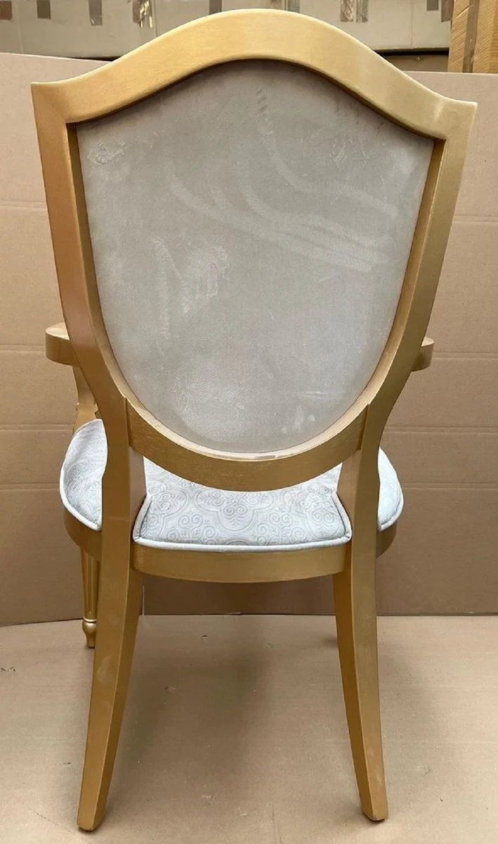 Casa Padrino Luxus Art Deco Esszimmer Stuhl Grau / Gold - Eleganter Massivholz Stuhl mit Armlehnen - Art Deco Esszimmer Möbel