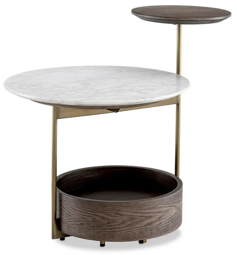 Casa Padrino Luxus Beistelltisch mit Marmorplatte Braun / Weiß / Messing 59,5 x 45 x H. 54,5 cm - Wohnzimmer Möbel - Luxus Möbel - Wohnzimmer Einrichtung - Luxus Qualität