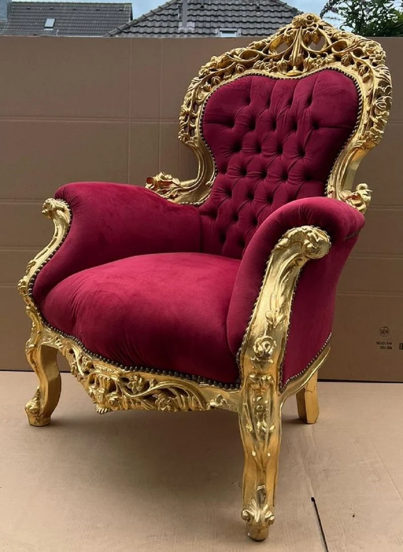 Casa Padrino Barock Sessel Bordeauxrot / Gold - Handgefertigter Antik Stil Wohnzimmer Sessel - Antik Stil Möbel - Barock Wohnzimmer Möbel