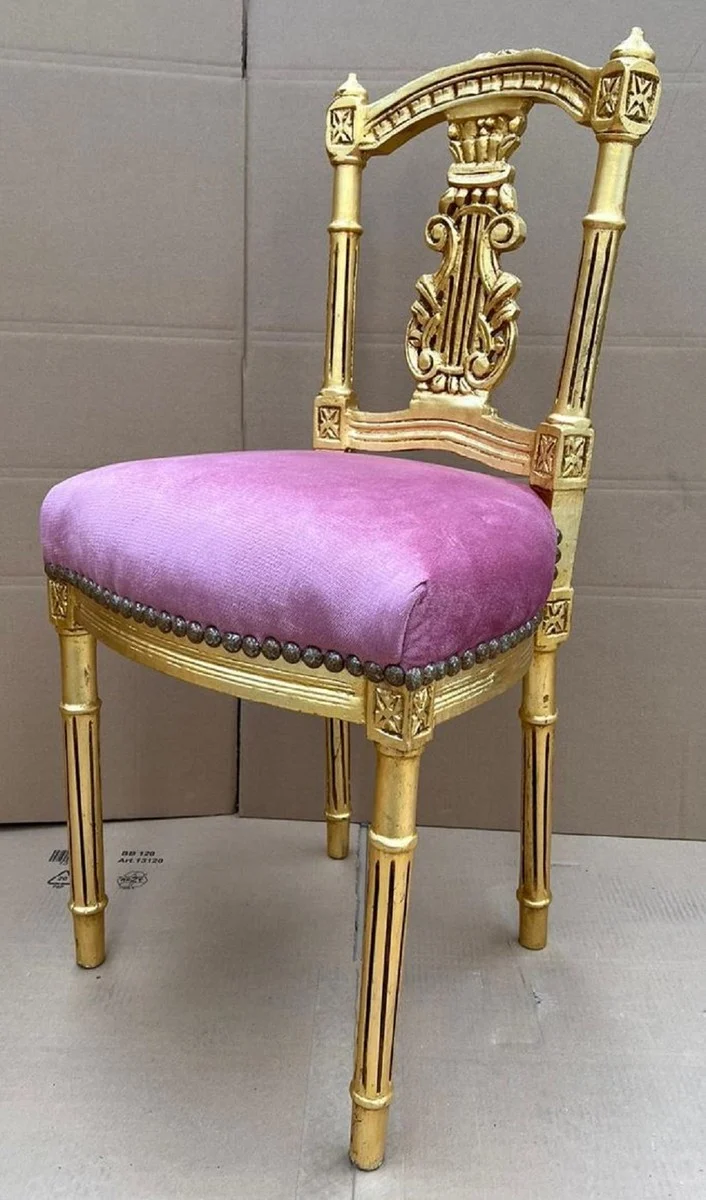 Casa Padrino Barock Damen Stuhl Rosa / Gold - Handgefertigter Antik Stil Schminktisch Stuhl - Schlafzimmer Möbel im Barockstil - Barock Möbel