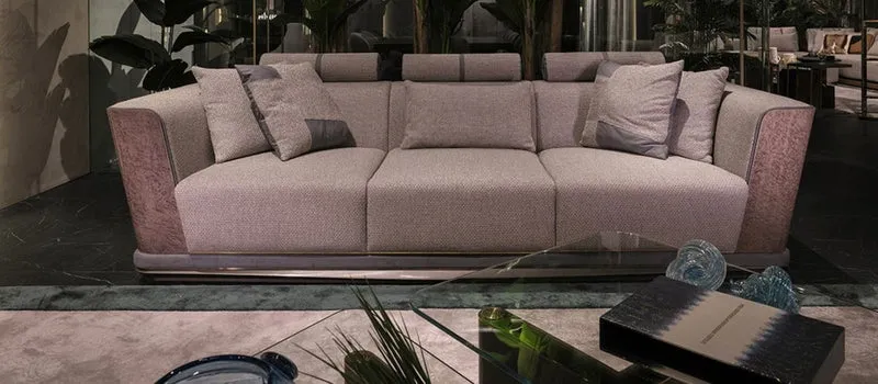 Casa Padrino Luxus Sofa Grau / Blau / Gold 280 x 98 x H. 85 cm - Wohnzimmer Sofa - Hotel Sofa - Wohnzimmer Möbel - Wohnzimmer Einrichtung - Hotel Möbel - Luxus Möbel - Luxus Einrichtung