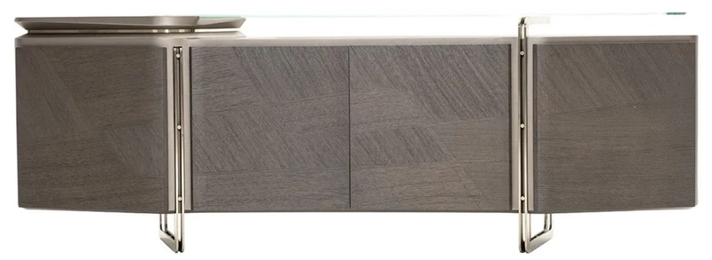 Casa Padrino Luxus Sideboard Grau / Silber 250 x 50 x H. 86 cm - Massivholz Schrank mit 4 Türen und Glasplatte - Luxus Möbel - Hotel Möbel - Luxus Einrichtung