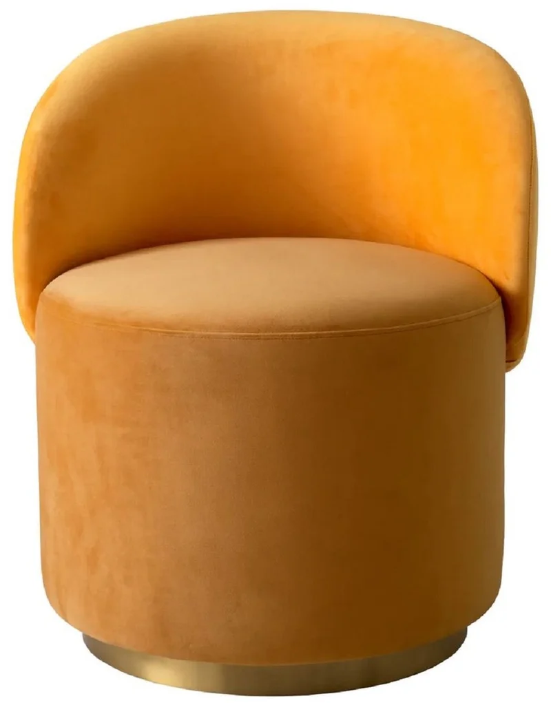 Casa Padrino Luxus Samt Esszimmer Stuhl Dunkelgelb / Gelb / Messing 60 x 55 x H. 73,5 cm - Drehstuhl mit edlem Samtsoff - Esszimmer Möbel - Luxus Möbel - Luxus Qualität