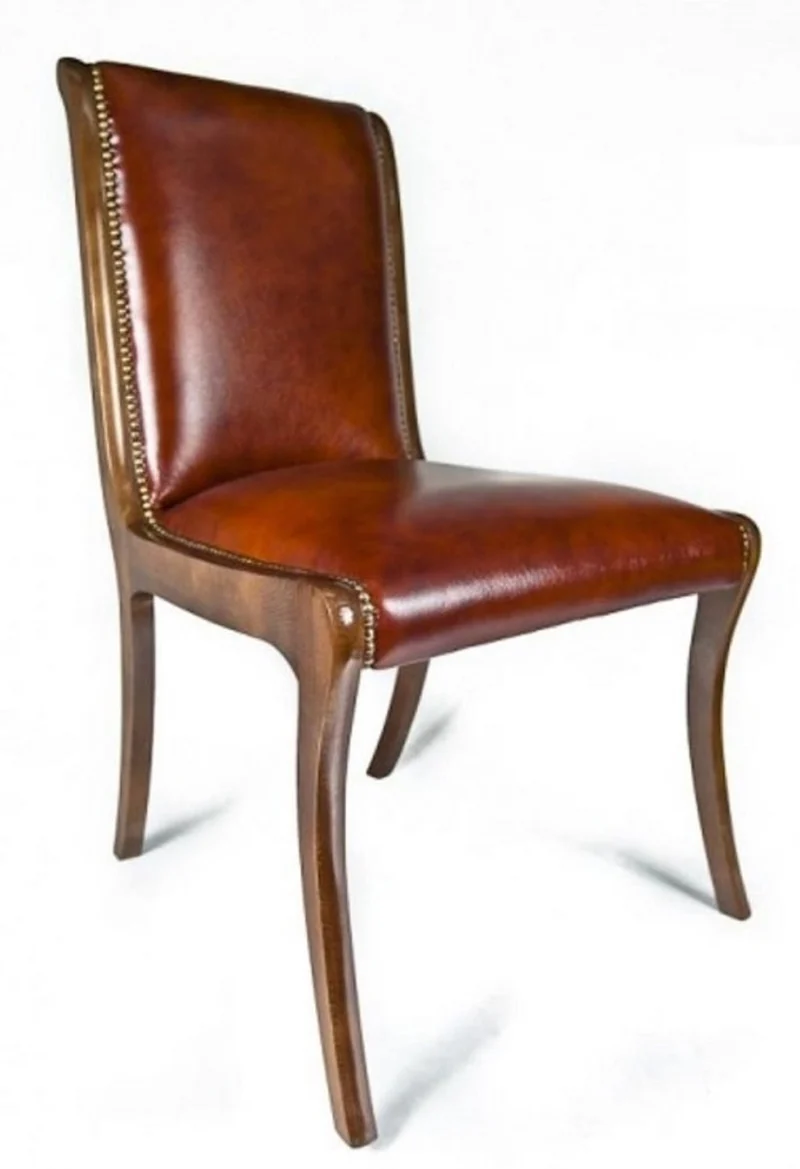Casa Padrino Luxus Leder Esszimmer Stuhl 6er Set Braun 50 x 47 x H. 95 cm - Echtleder Küchenstühle - Echtleder Möbel - Luxus Möbel