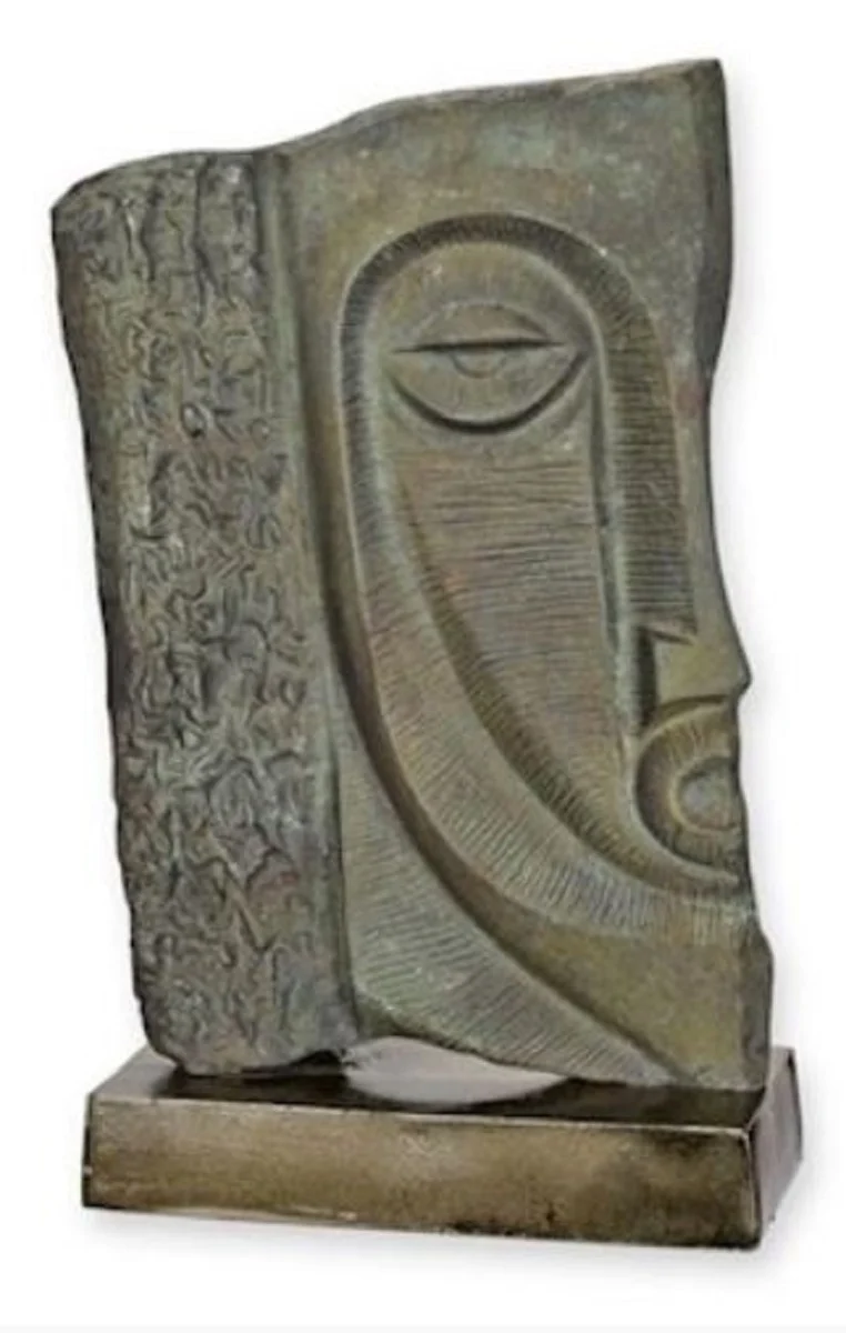 Casa Padrino Luxus Aluminium Deko Skulptur Gesicht Antik Grau / Grau / Messing 26 x 10,3 x H. 39,6 cm - Abstrakte Aluminium Deko Figur - Wohnzimmer Deko - Schreibtisch Deko