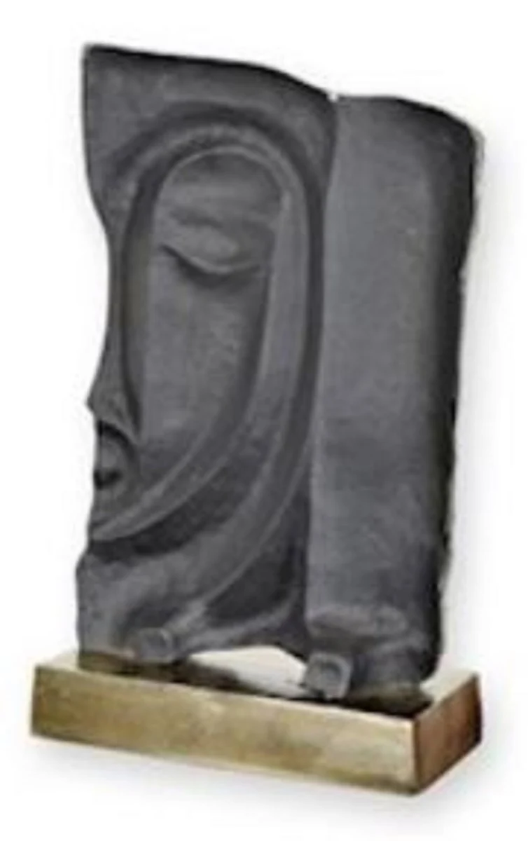 Casa Padrino Luxus Aluminium Deko Skulptur Gesicht Antik Grau / Grau / Messing 26 x 10,3 x H. 39,6 cm - Abstrakte Aluminium Deko Figur - Wohnzimmer Deko - Schreibtisch Deko