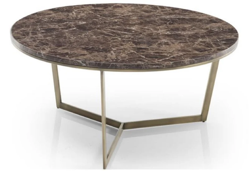 Casa Padrino Luxus Couchtisch Schwarz / Messing Ø 90 x H. 41 cm - Runder Wohnzimmertisch mit Kunstmarmor Tischplatte - Wohnzimmer Möbel - Hotel Möbel - Luxus Möbel