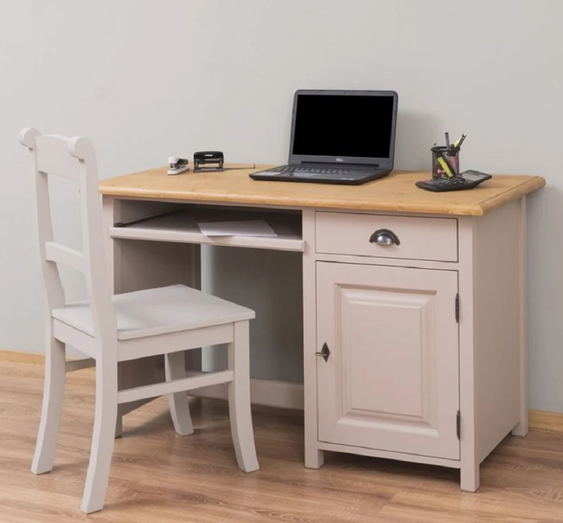 Casa Padrino Landhausstil Schreibtisch Grau / Naturfarben 130 x 60 x H. 78 cm - Massivholz Sekretär im Landhausstil - Büro Möbel - Massivholz Möbel - Landhausstil Möbel