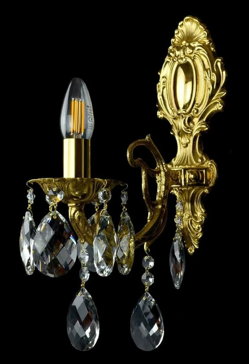Casa Padrino Luxus Barock Kristall Wandleuchte Gold 12 x 24 x H. 38 cm - Barockstil Wandlampe mit Kristall Behängen - Barock Leuchten - Edel & Prunkvoll