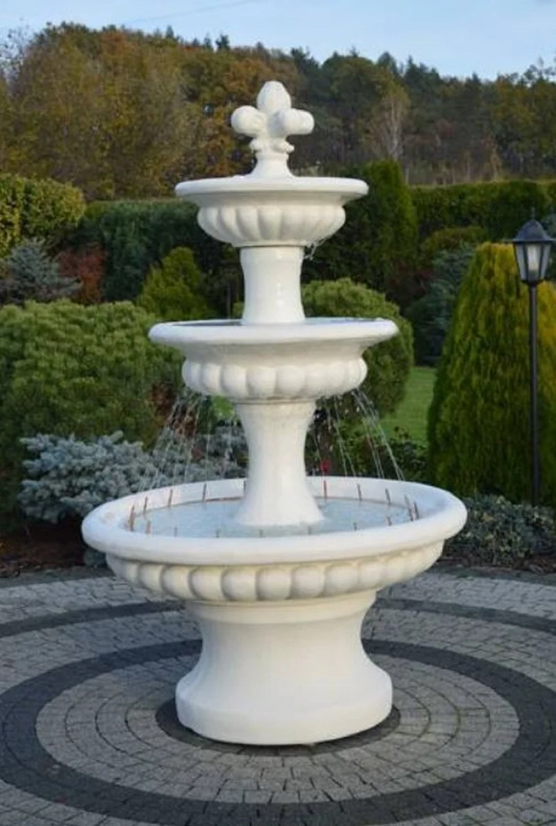 Casa Padrino Barock Springbrunnen Weiß Ø 120 x H. 205 cm - Prunkvoller Gartenbrunnen im Barockstil - Runder Gartendeko Stein Brunnen - Barock Garten Deko Accessoires
