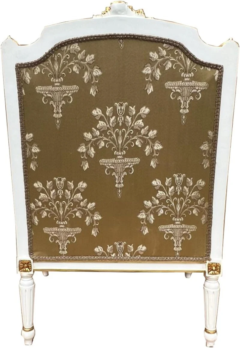 Casa Padrino Barock Lounge Thron Sessel Empire Gold Muster / Weiß / Gold - Interior Wohnzimmer Möbel Antik Stil