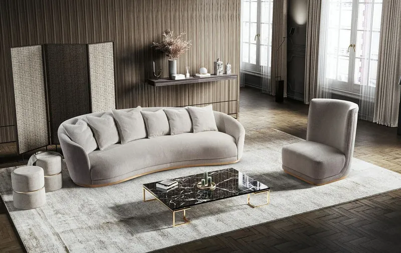 Casa Padrino Luxus Sessel Hellgrau / Messing 90 x 102 x H. 110 cm - Wohnzimmer Sessel mit gebogener Rückenlehne - Hotel Sessel - Wohnzimmer Möbel - Hotel Möbel - Luxus Möbel