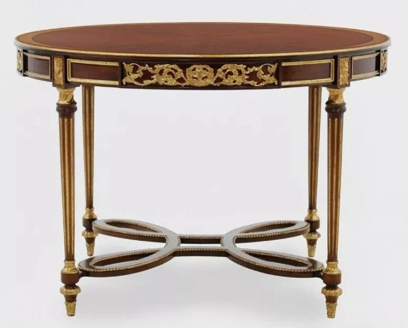 Casa Padrino Luxus Barock Esstisch Dunkelbraun / Braun / Antik Gold - Runder Barockstil Massivholz Küchentisch - Luxus Esszimmer Möbel im Barockstil - Barock Esszimmer Möbel