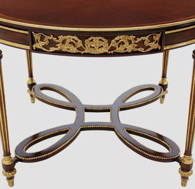 Casa Padrino Luxus Barock Esstisch Dunkelbraun / Braun / Antik Gold - Runder Barockstil Massivholz Küchentisch - Luxus Esszimmer Möbel im Barockstil - Barock Esszimmer Möbel