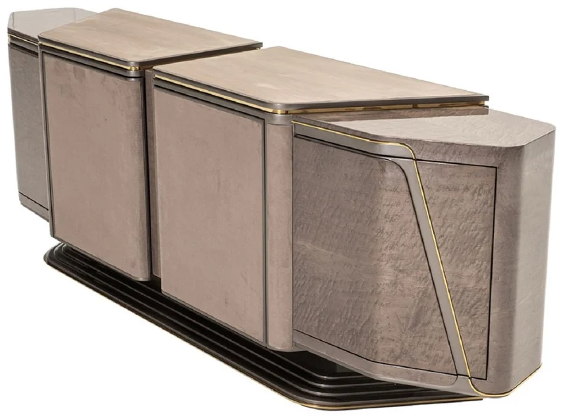 Casa Padrino Luxus Sideboard Grau / Gold 251 x 50 x H. 86 cm - Massivholz Schrank mit 4 Türen - Luxus Möbel - Hotel Möbel - Luxus Einrichtung