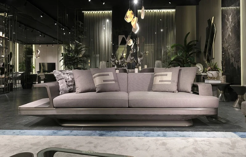 Casa Padrino Luxus Sofa Grau / Silber 290 x 94 x H. 76 cm - Wohnzimmer Sofa - Hotel Sofa - Wohnzimmer Möbel - Wohnzimmer Einrichtung - Hotel Möbel - Luxus Möbel - Luxus Einrichtung