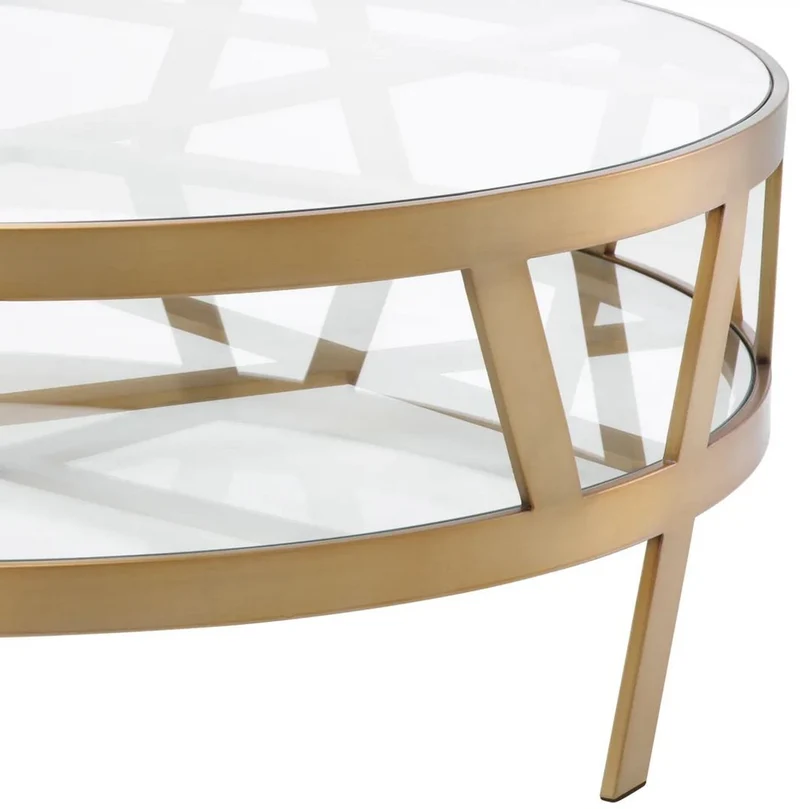 Casa Padrino Luxus Couchtisch Messing Ø 110 x H. 37 cm - Runder Edelstahl Wohnzimmertisch mit Glasplatten - Wohnzimmer Möbel - Hotel Möbel - Luxus Möbel - Luxus Qualität