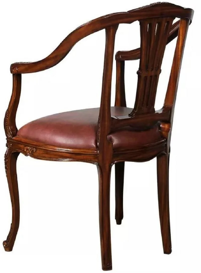 Casa Padrino Luxus Barock Leder Esszimmer Stuhl 8er Set mit Armlehnen Braun - Prunkvolle Barockstil Echtleder Küchen Stühle - Luxus Barock Esszimmer Möbel - Edel & Prunkvoll