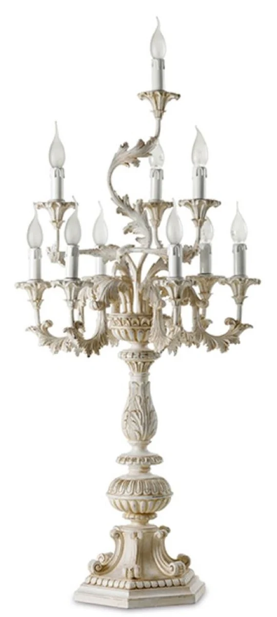 Casa Padrino Luxus Barock Tischleuchte Weiß / Beige Ø 53 x H. 107 cm - Prunkvolle Barockstil Schreibtischleuchte - Luxus Leuchten im Barockstil - Luxus Qualität - Made in Italy