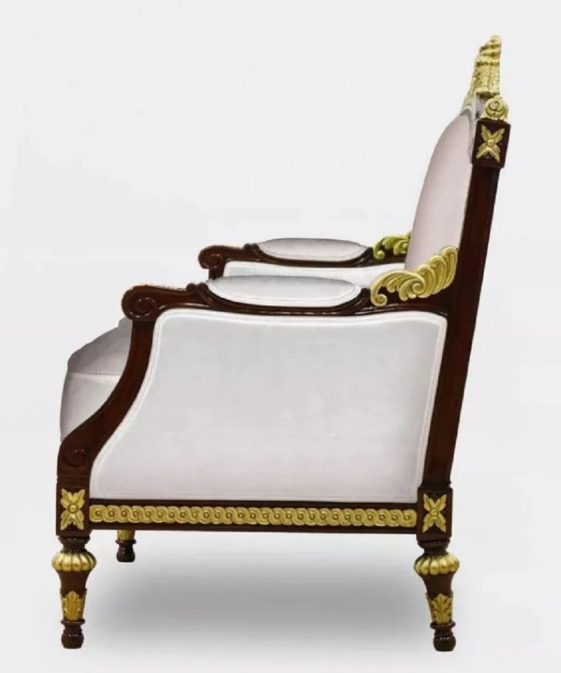 Casa Padrino Luxus Barock Wohnzimmer 2er Sofa Grau / Dunkelbraun / Gold - Handgefertigtes Barockstil Sofa - Luxus Wohnzimmer Möbel im Barockstil - Barock Möbel - Edel & Prunkvoll