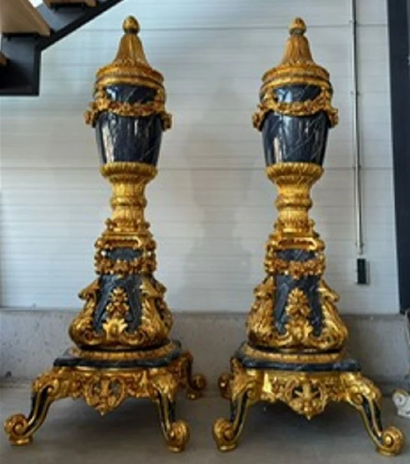 Casa Padrino Barock Deko Vasen Set Gold / Schwarz - Prunkvolle Massivholz Vasen - Barock Möbel - Barock Deko Accessoires - Edel & Prunkvoll