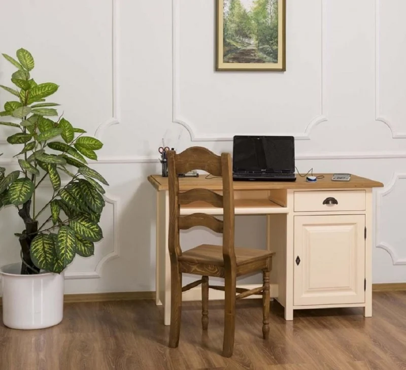 Casa Padrino Landhausstil Schreibtisch Creme / Braun 130 x 60 x H. 78 cm - Massivholz Sekretär im Landhausstil - Büro Möbel - Massivholz Möbel - Landhausstil Möbel