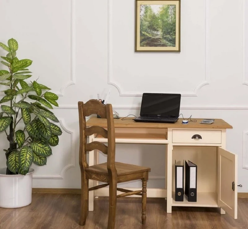 Casa Padrino Landhausstil Schreibtisch Creme / Braun 130 x 60 x H. 78 cm - Massivholz Sekretär im Landhausstil - Büro Möbel - Massivholz Möbel - Landhausstil Möbel