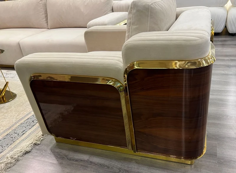 Casa Padrino Luxus Sessel Creme / Braun / Gold 90 x 100 x H. 70 cm - Wohnzimmer Sessel - Hotel Sessel - Wohnzimmer Möbel - Hotel Möbel - Luxus Möbel - Wohnzimmer Einrichtung - Luxus Einrichtung