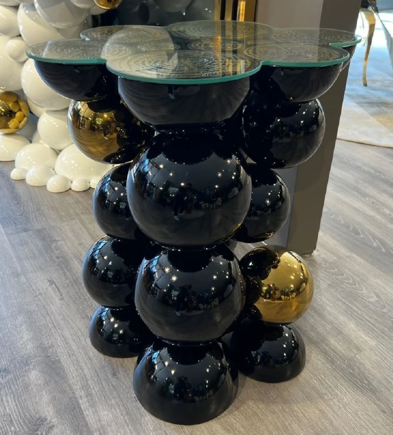 Casa Padrino Luxus Designer Beistelltisch Schwarz / Gold 55 x 45 x H. 59 cm - Edelstahl Tisch mit Glasplatte - Wohnzimmer Möbel - Luxus Möbel - Hotel Möbel - Designer Möbel