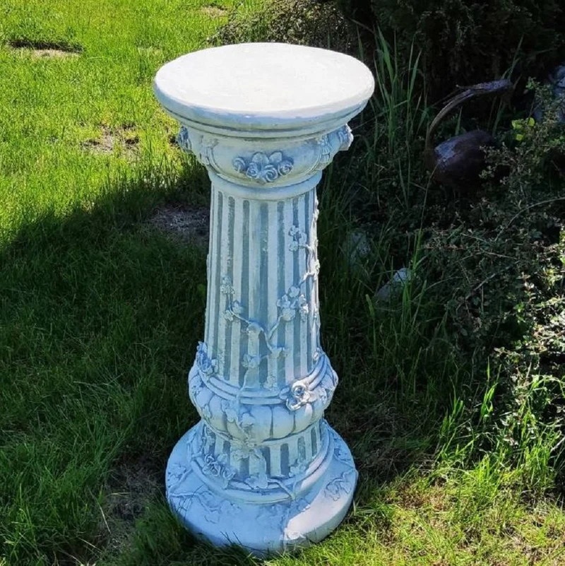 Casa Padrino Barock Säule Grau Ø 35 x H. 78 cm - Prunkvolle Gartensäule im Barockstil - Runde Gartendeko Stein Säule - Barock Garten & Terrassen Deko Accessoires