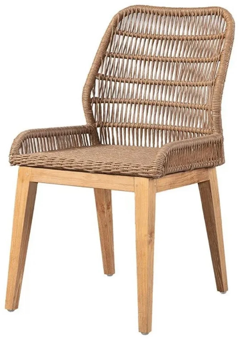 Casa Padrino Luxus Esszimmer Stuhl Braun / Naturfarben 50 x 60 x H. 90 cm - Luxus Garten Stuhl mit edlem Rattangeflecht - Esszimmer Möbel - Garten Möbel - Rattan Möbel - Luxus Möbel