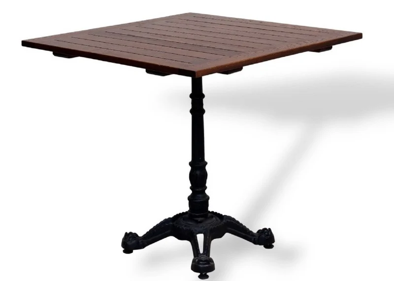 Casa Padrino Industrie Stil Garten Esstisch Dunkelbraun / Schwarz 70 x 70 H. 76 cm - Quadratisch Gartentisch mit Massivholz Latten Tischplatte - Industrie Stil Gastronomie & Garten Möbel