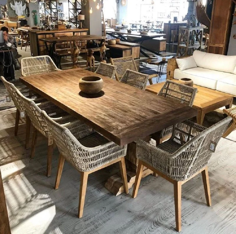 Casa Padrino Luxus Esszimmer Stuhl Grau / Naturfarben 60 x 60 x H. 80 cm - Luxus Garten Stuhl mit edlem Rattangeflecht - Esszimmer Möbel - Garten Möbel - Rattan Möbel - Luxus Möbel